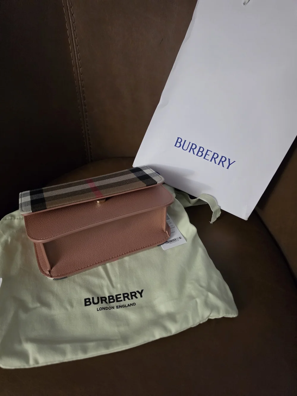 Burberry Beige Vintage Check with Pink Leather Crossbody